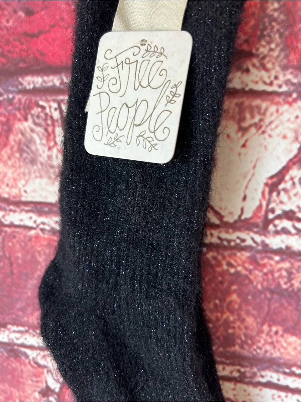 Free People Black Fuzzy Lilac Blue Sparkle Shimmer Crew Socks NWT